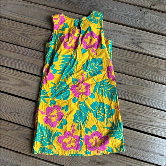 Vintage Blue Water Yellow Floral Dress Tropical Sleeveless Beach Vacation Mini S - Picture 10 of 15